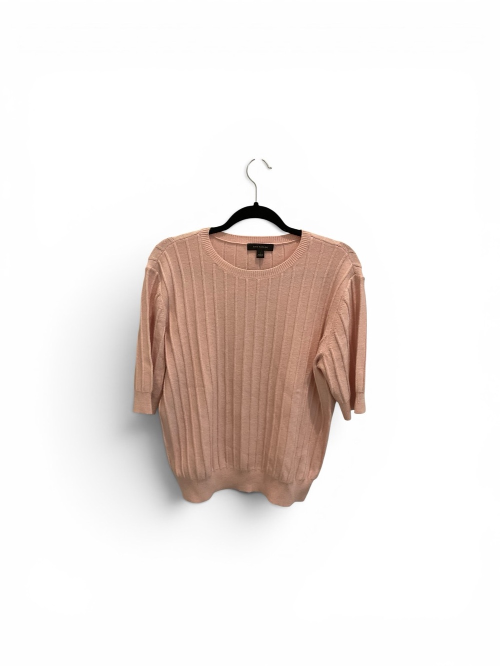 Ann Taylor Ribbed Short-Sleeve Sweater in Blush Pink